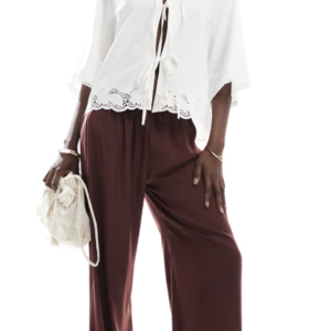 ONLY 3/4 sleeve tie front embroidered top in white